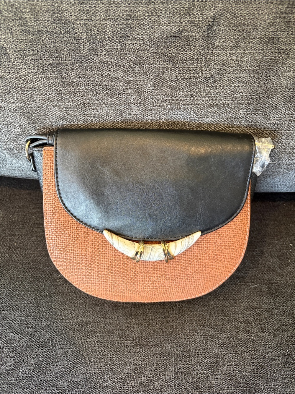 Stella & Dot Black and Brown Woven Saddle Crossbody